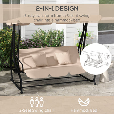 Outsunny Three-Person garden Swing Chair, with Adjustable Canopy - Light Brown 