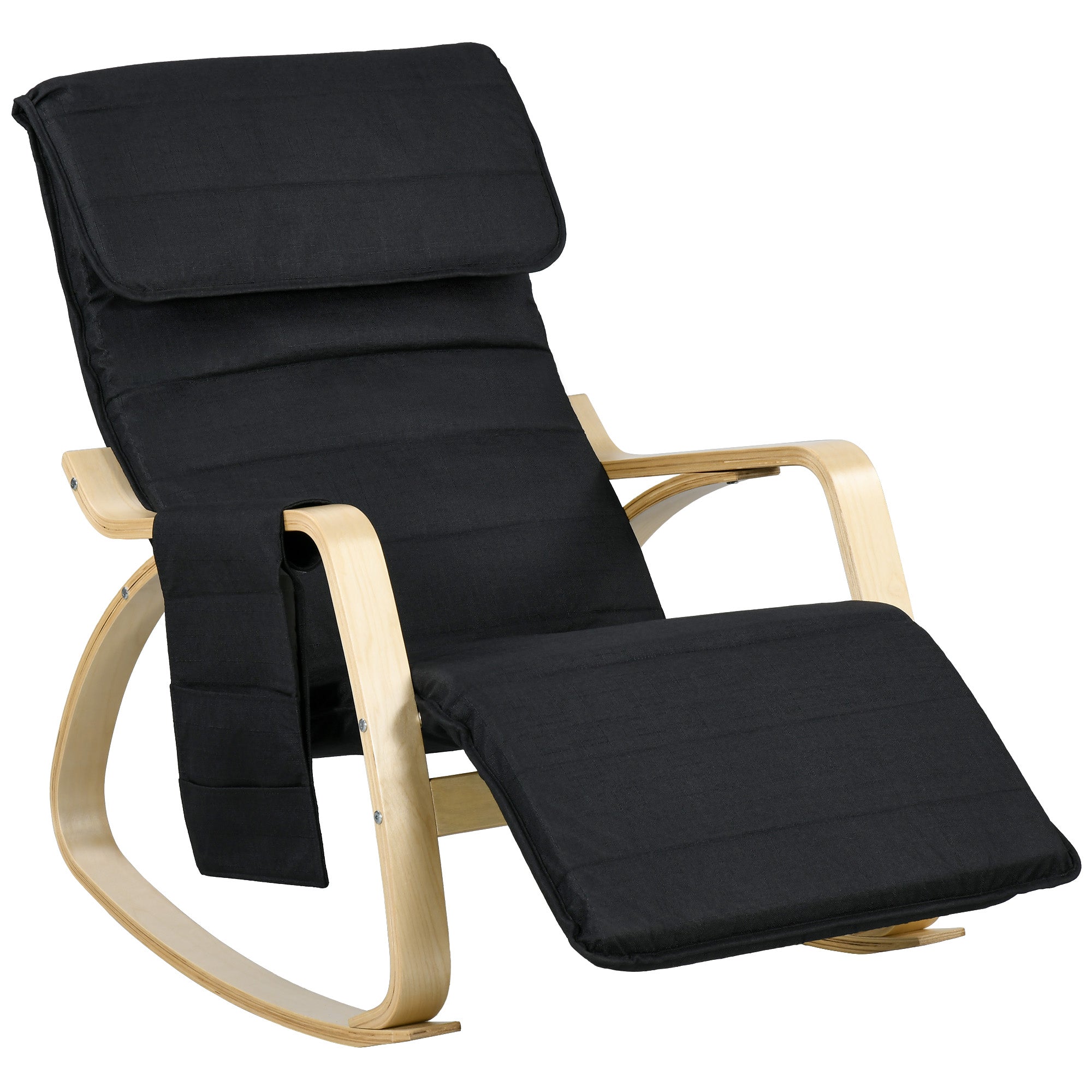 HOMCOM Rocking Lounge Chair Recliner Relaxation Lounging Relaxing Seat with Adjustable Footrest, Side Pocket and Pillow, Black 