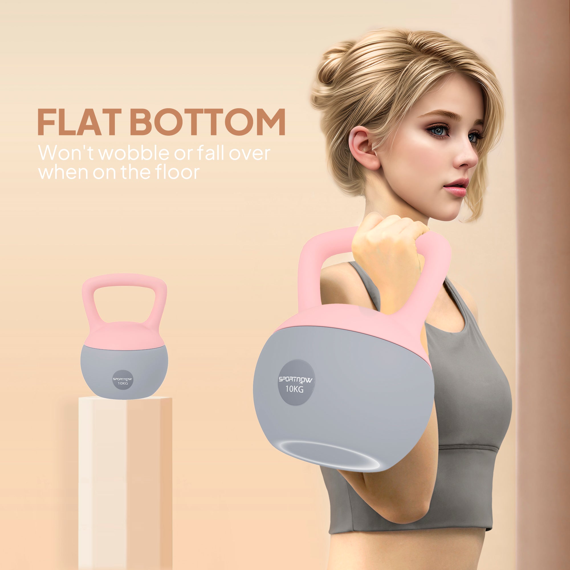 SPORTNOW 10KG Soft Kettlebell, Kettlebell with Non-Slip Handle for Home Gym, Weight Lifting, Strength Training, Pink/Grey