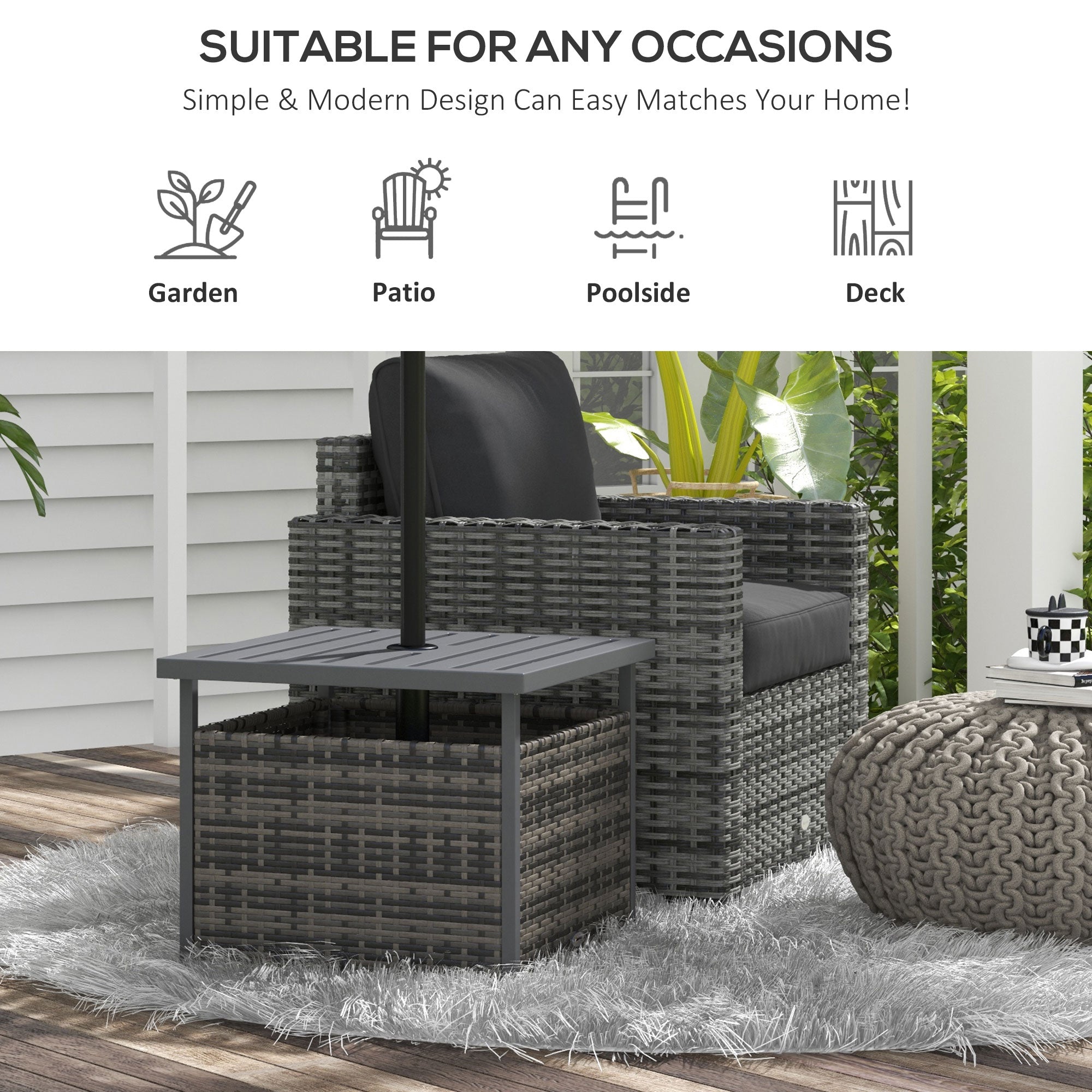 Outsunny Outdoor Rattan Wicker Coffee Table w/ Umbrella Hole Suitable for Garden Garden 
