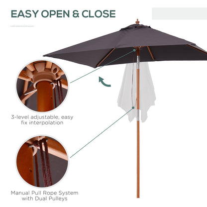 Outsunny 2m x 1.5m Garden Parasol Umbrella with Tilting Sunshade Canopy, Outdoor Market Table Umbrella with Wood and Bamboo Frame, Grey 