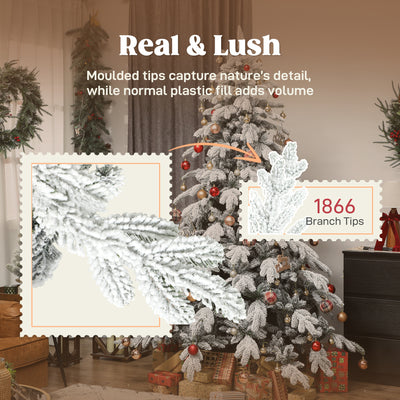HOMCOM 7ft Super Flocked Christmas Tree - Green/White 