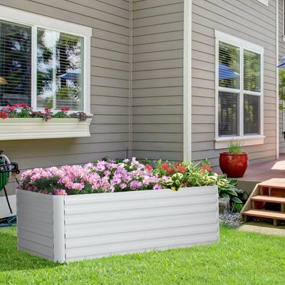 Outsunny Raised Beds for Garden, Galvanised Steel Outdoor Planters with Multi-reinforced Rods, 180 x 90 x 59 cm, Light Grey 
