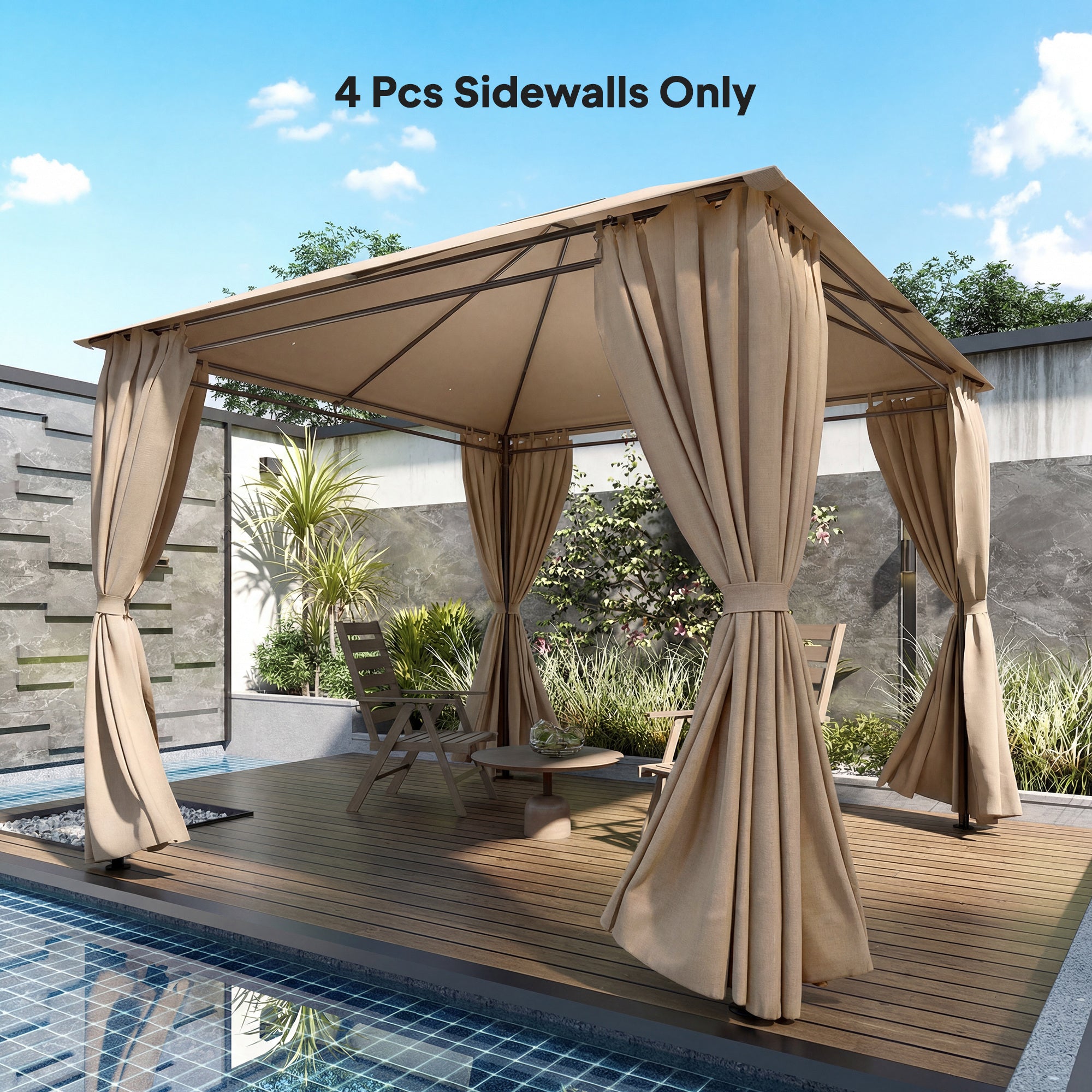 Outsunny 4 Pack Replacement Gazebo Curtains Privacy Panel for Most 3 x 3 m Gazebo, Outdoor Shelter Sidewalls, Khaki 