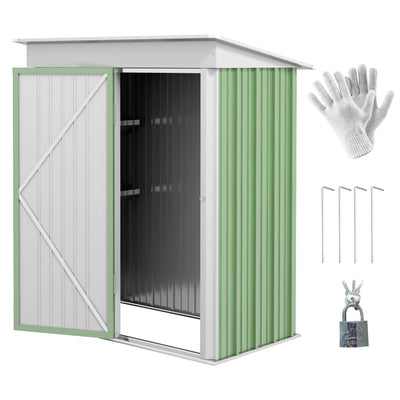 Outsunny Metal Garden Shed, Outdoor Lean-to Shed for Tool Motor Bike, with Adjustable Shelf, Lock, Gloves, 5'x3'x6', Green 