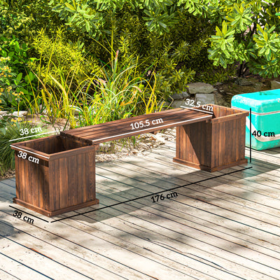 Outsunny Wooden Garden Planter & Bench Combination Garden Raised Bed Patio Park Carbonised Finish 176 x 38 x 40 cm 