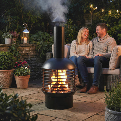 Outsunny Chimney Fire Pit, Portable Wood Burning Firepit with Poker, Charcoal Grid, Outdoor Fireplace for Garden Patio, Black 