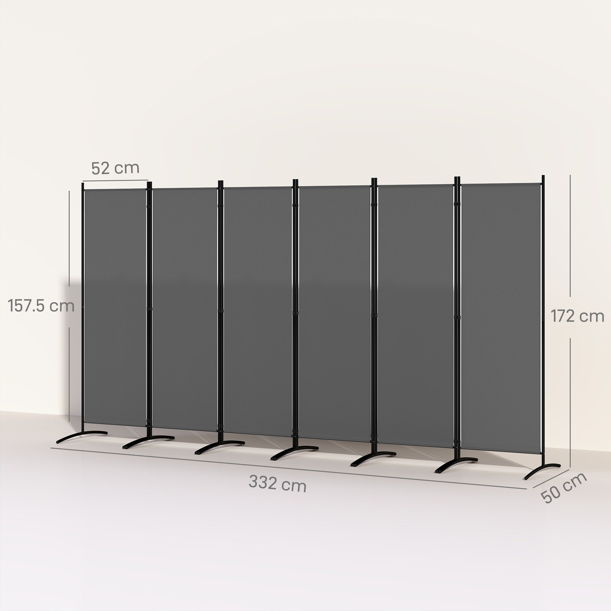 Outsunny 6 Panel Folding Room Divider Foldable Freestanding Garden Privacy Screen, 332 x 172 cm, Dark Grey 