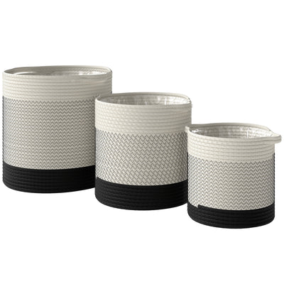 Outsunny Plant Pots Handwoven Cotton Indoor Planters with Waterproof Liner Set of 3 White 