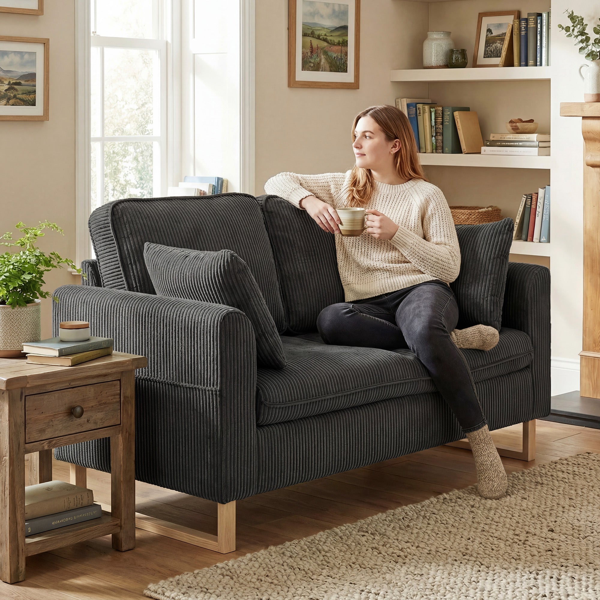 HOMCOM 2 Seater Sofa, 140 cm Loveseat Sofa with Spring Cushions, Metal Legs, 2 Pillows, Dark Grey 
