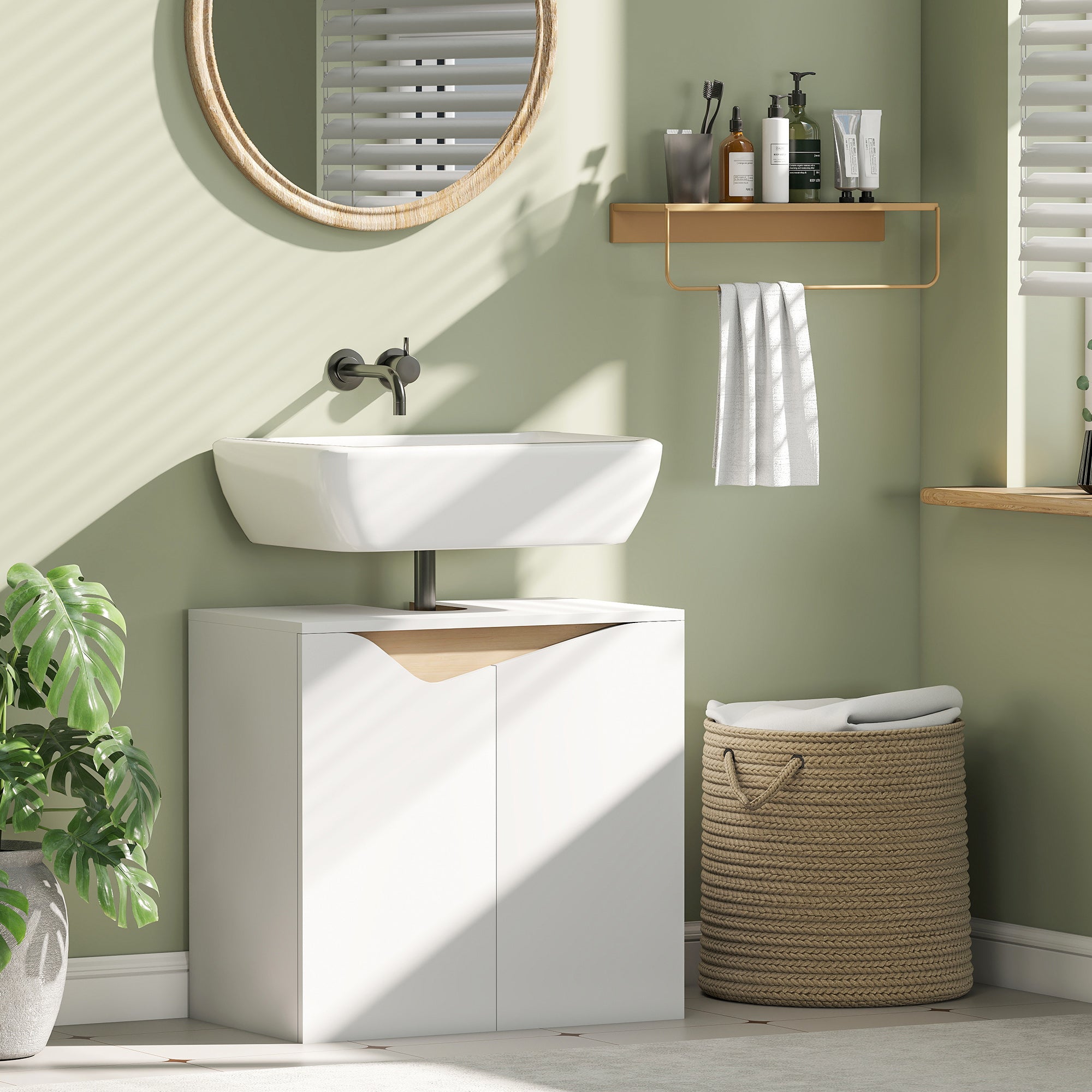 HOMCOM Under Sink Bathroom Cabinet, Bathroom Storage Cabinet with Soft-Close Doors, for Basin without Pedestal, White 