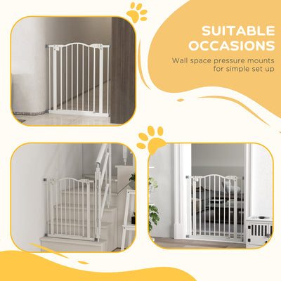 PawHut Metal 74-80cm Adjustable Pet Gate Safety Barrier w/ Auto-Close Door White 