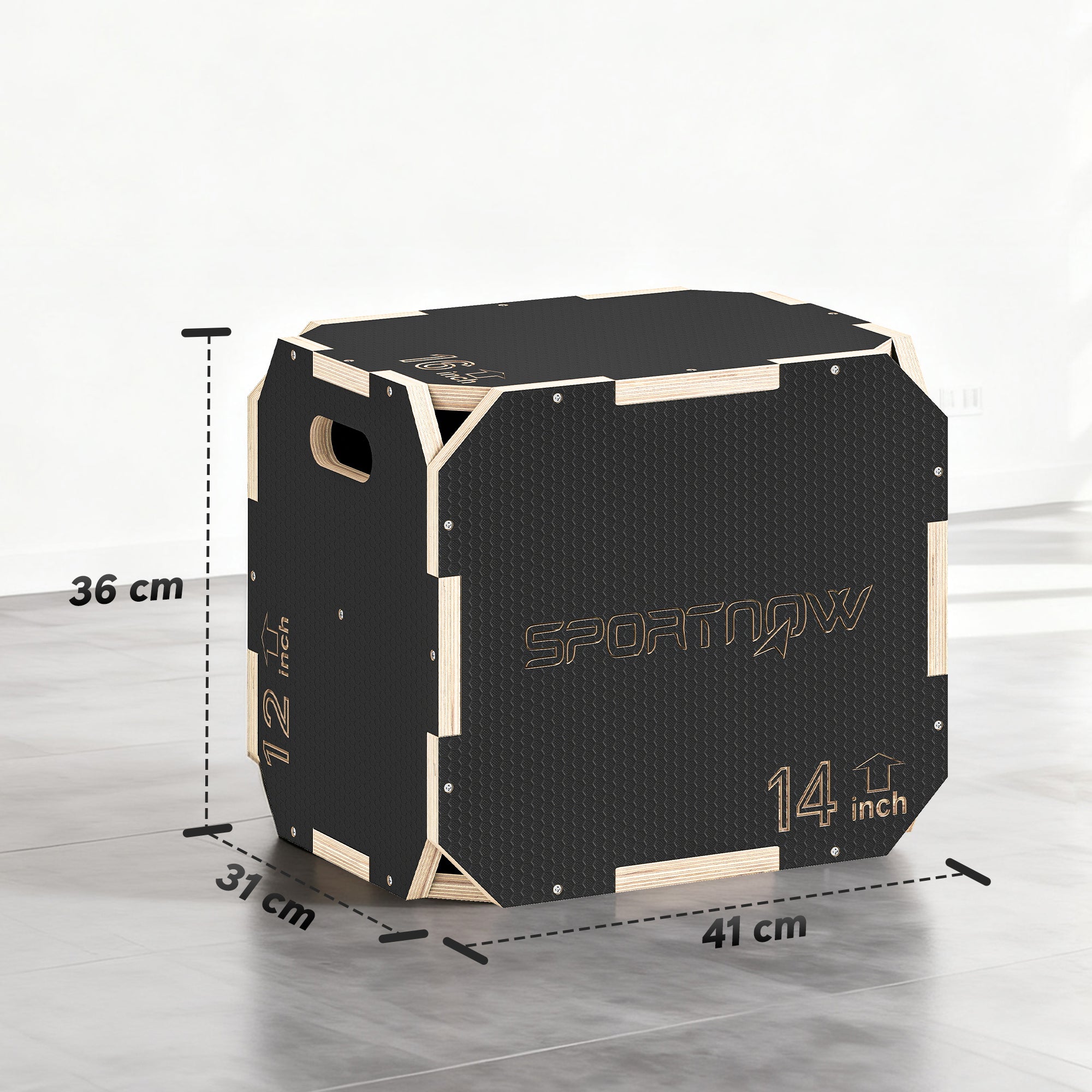SPORTNOW Non-Slip Plyo Box, Corner-free Wooden Jump Box, 31 x 36 x 41 cm 