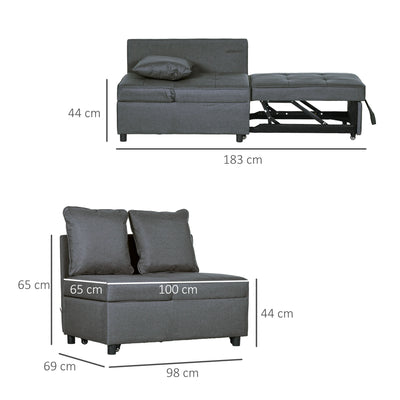 HOMCOM Convertible Single Sofa Bed with Thick Padded Seat, 3-in-1 Multi-Functional Sleeper Chair Bed with Magazine Pocket, for Living Room, Grey 