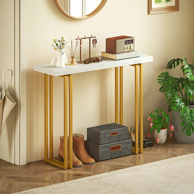 HOMCOM 100 cm Console Table with Faux Marble Top, Narrow Entryway Table with Anti-tipping Device, White 
