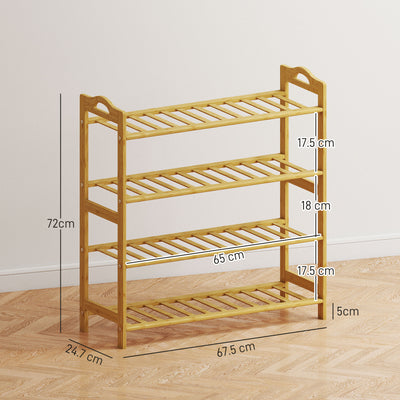 HOMCOM Freestanding Bamboo Shoe Rack, 4-Tier Shoe Shelf Stand for Hallway, Living Room, Bedroom, Natural Wood Finish 