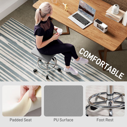 HOMCOM Adjustable PU Leather Rolling Stool - Grey 