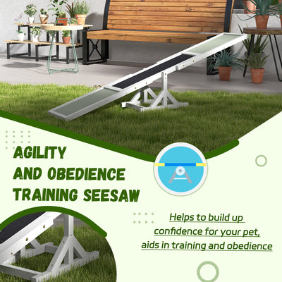 PawHut Wooden Pet Seesaw for Big Dogs, Dog Agility Equipment with Anti-Slip Surface - White 
