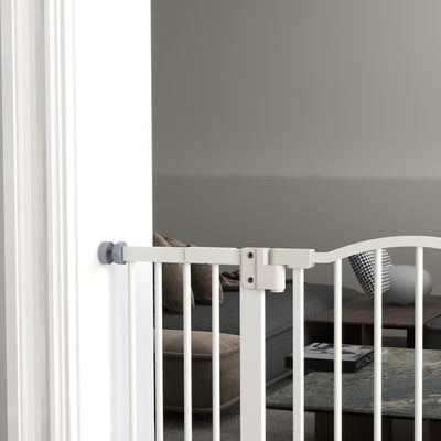 PawHut Metal 74-100cm Adjustable Pet Gate Safety Barrier w/ Auto-Close Door White 
