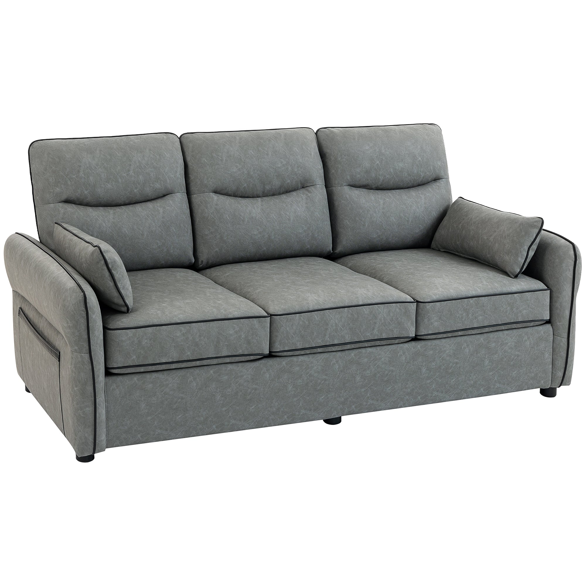 HOMCOM 3 Seater Sofa, Faux Leather Couch - Grey 