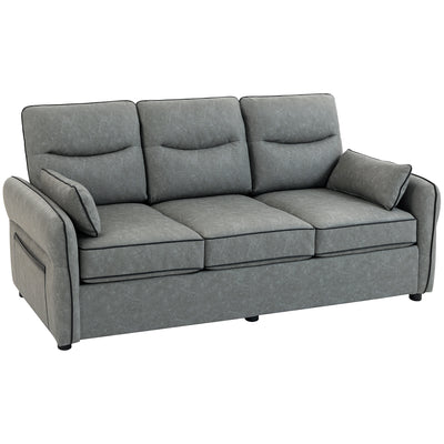 HOMCOM 3 Seater Sofa, Faux Leather Couch - Grey 