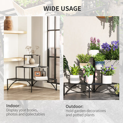 Outsunny Three-Tier Corner Metal Plants Shelves - Black 