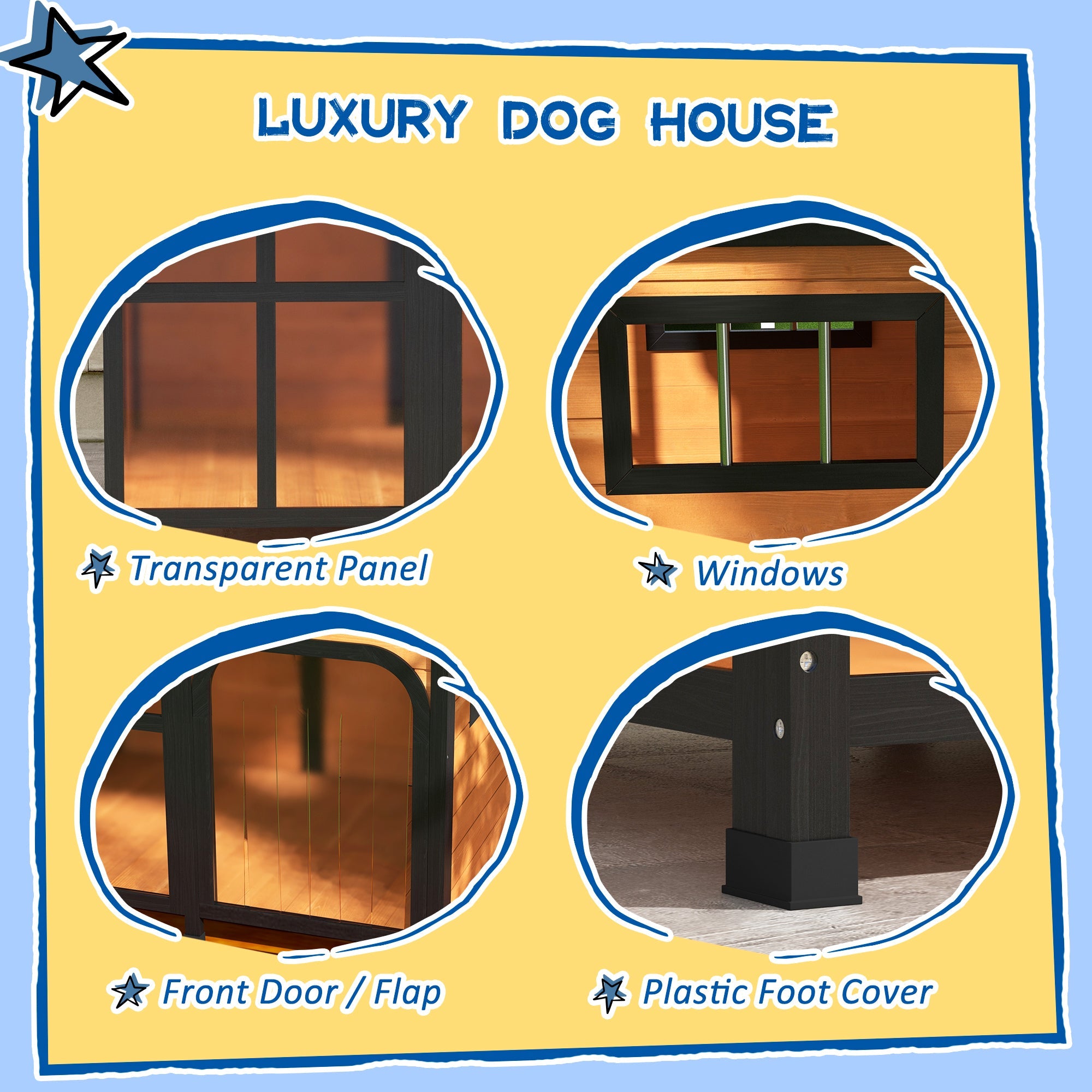 PawHut Wooden Dog Kennel with Removable Floor, Asphalt and Openable Roof, Giant Window for Large Dogs, Yellow 