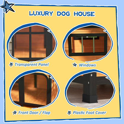 PawHut Wooden Dog Kennel with Removable Floor, Asphalt and Openable Roof, Giant Window for Large Dogs, Yellow 