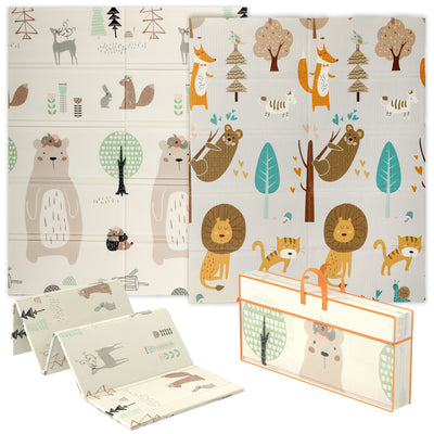AIYAPLAY Animal-Themed Baby Plat Mat Double Sided, Foldable, Water-Resistant for Outdoor/Indoor, 177 x 146 x 1.5cm 