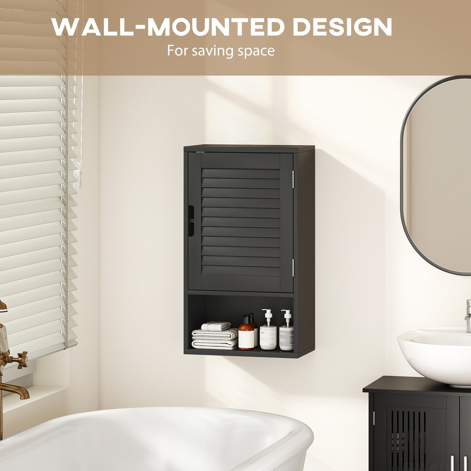 HOMCOM Bathroom Cabinet, Wall Mounted Storage Cabinet with Adjustable Shelves, 40 x 20 x 60 cm, Black 