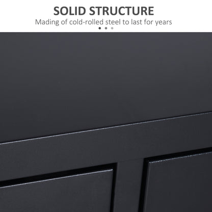 HOMCOM Steel TV Stand Cabinet, Industrial TV Unit for TVs up to 50", TV Table with 2 Doors, Adjustable Shelf and 4 Cable Holes for Living Room, Black 