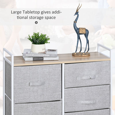 HOMCOM 5 Drawer Linen Basket Storage Unit Home Organisation w/ Shelf Handles Metal Frame Adjustable Feet Hallway Home Dresser Grey 