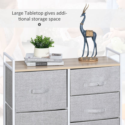 HOMCOM 5 Drawer Linen Basket Storage Unit Home Organisation w/ Shelf Handles Metal Frame Adjustable Feet Hallway Home Dresser Grey 
