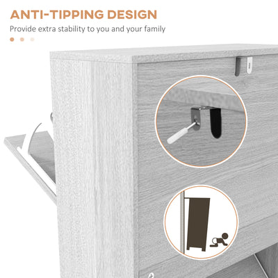 HOMCOM 12-Shoe Flip Drawer Storage Cabinet - Grey Wood-Effect 