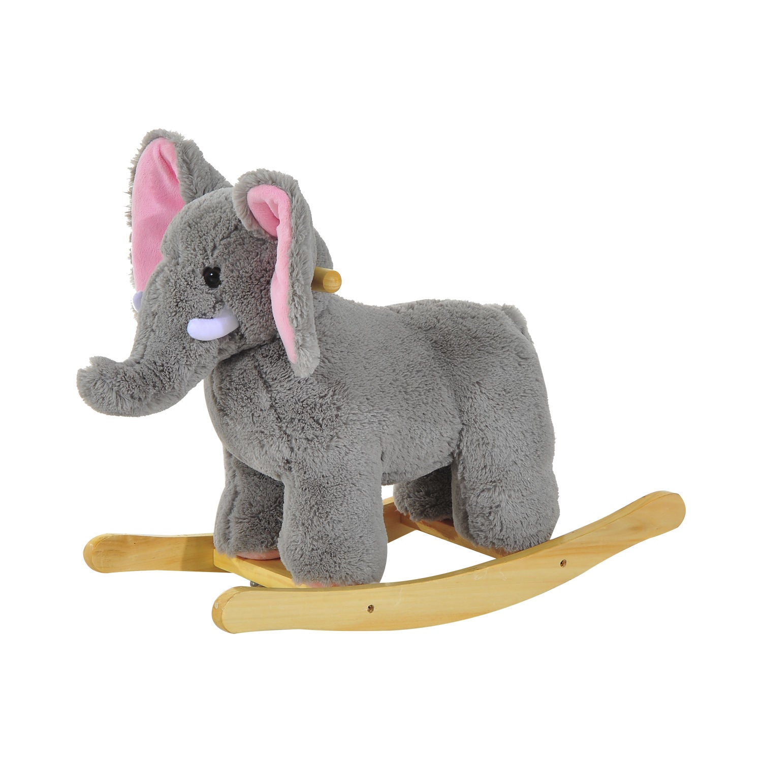 HOMCOM Kids Children Rocking Horse Plush Ride on Animal Wooden Riding Traditional Rocker Gift w/32 nursery rhymes (Grey Elephant) 