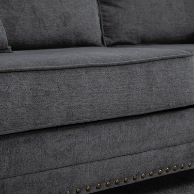 HOMCOM 3 Seater Sofas for Living Room, Fabric Sofa with Felt Mats, Cushions and Pillows, Grey 