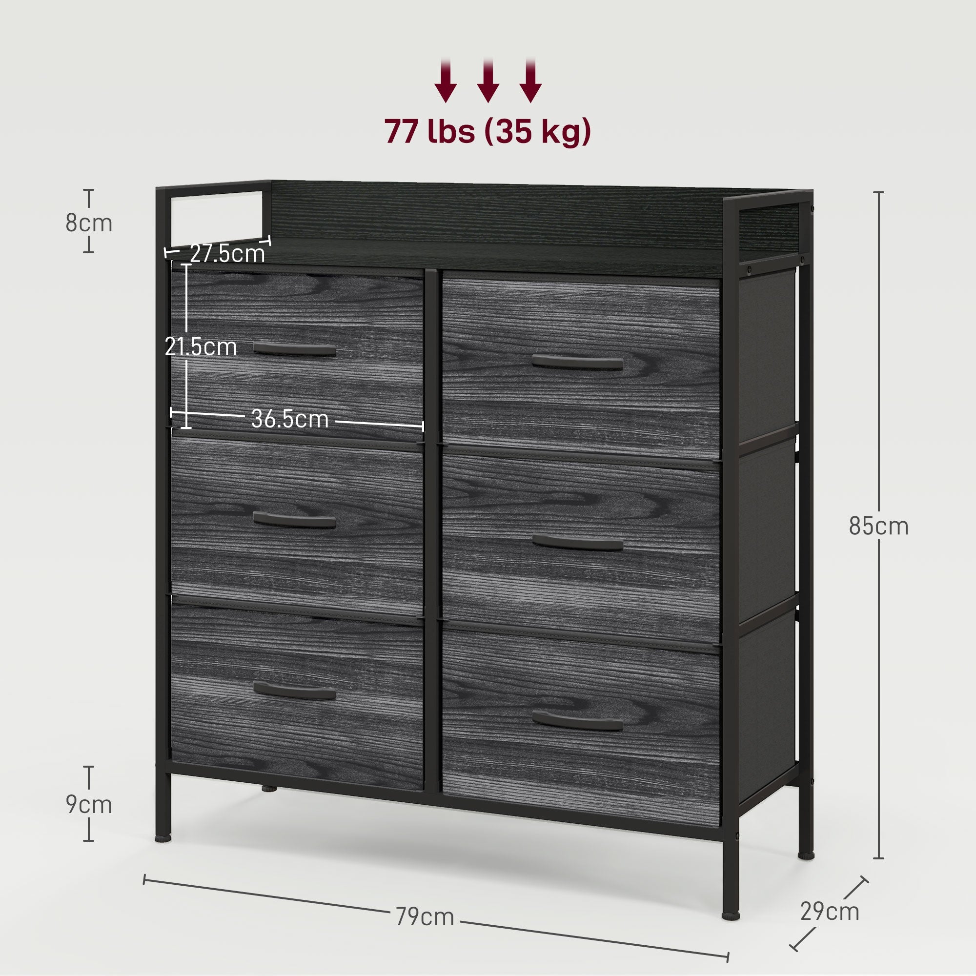 HOMCOM Rustic Chest of Six Fabric Drawers - Black 