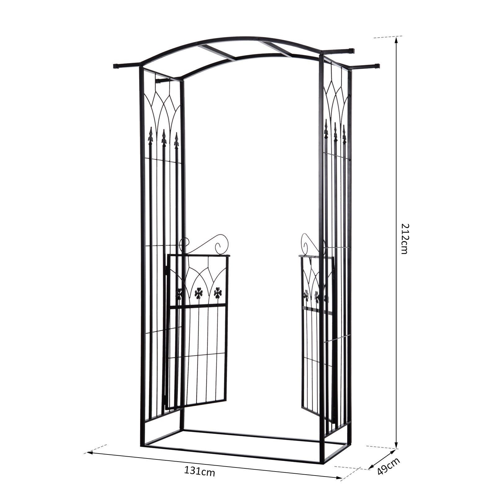 Outsunny Garden Outdoor Entrance Arch with Door Outdoor Patio Decoration for Rose Trellis Arbour Climbing Plant 131L x 49W x 200Hcm 
