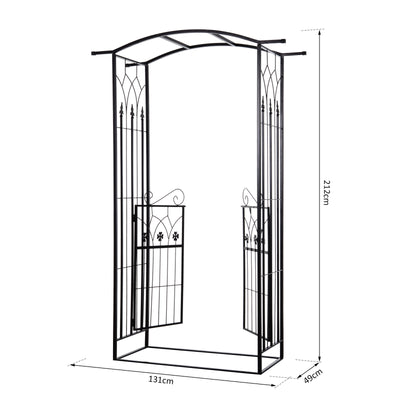 Outsunny Garden Outdoor Entrance Arch with Door Outdoor Patio Decoration for Rose Trellis Arbour Climbing Plant 131L x 49W x 200Hcm 