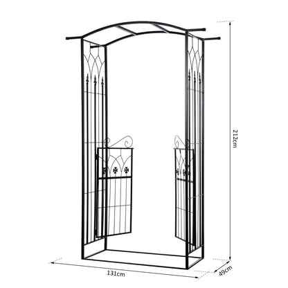Outsunny Garden Outdoor Entrance Arch with Door Outdoor Patio Decoration for Rose Trellis Arbour Climbing Plant 131L x 49W x 200Hcm 