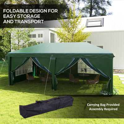 Outsunny 3 x 6m Pop-Up Gazebo, with Curtain Walls and Windows - Dark Green 