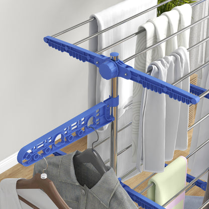 HOMCOM Three-Shelf Collapsing Clothes Horse, With Side Arms and Wheels - Blue 