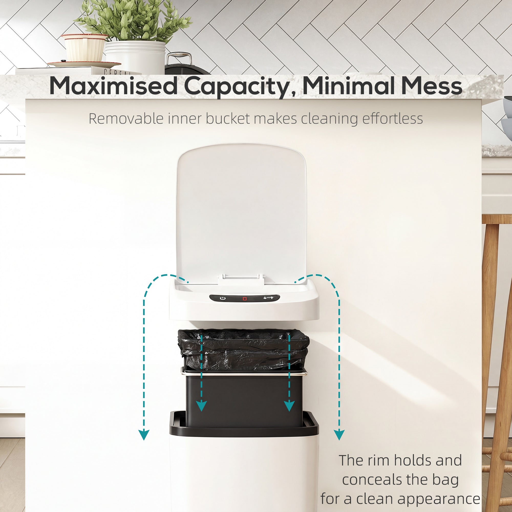 HOMCOM 12L Sensor Bin, Automatic Touchless Motion Sensor Kitchen Bin with Fingerprint Resistant Stainless Steel, White 