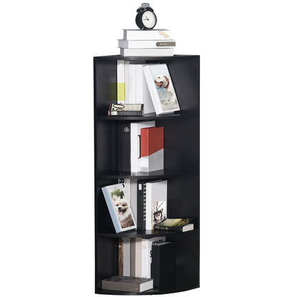 HOMCOM 4-Tier Corner Open Shelf Bookcase Freestanding Fan Bookshelf Plants Stand, 40x40x120cm, Black 