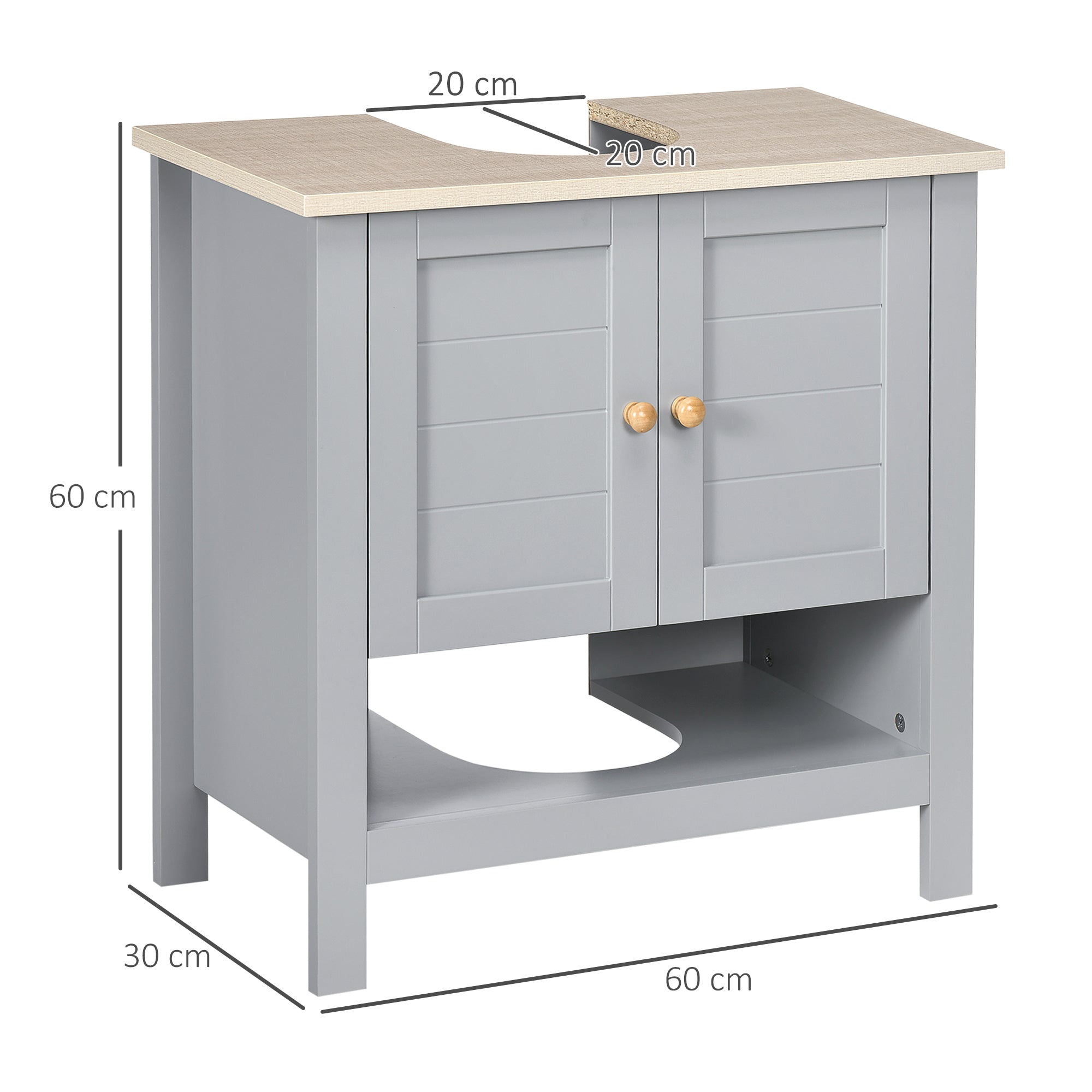kleankin Under Sink Cabinet, Bathroom Vanity Unit, Pedestal Under Sink Design, Storage Cupboard with Adjustable Shelf, Grey 