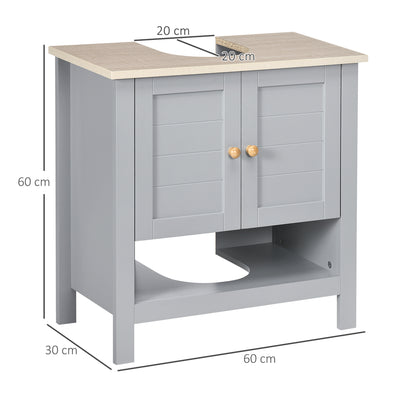 kleankin Under Sink Cabinet, Bathroom Vanity Unit, Pedestal Under Sink Design, Storage Cupboard with Adjustable Shelf, Grey 