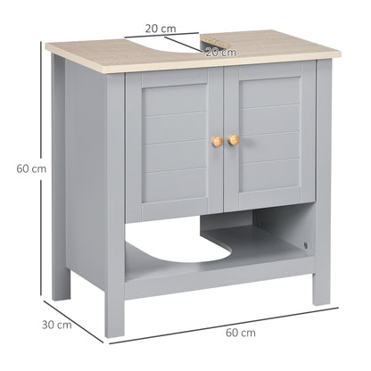 kleankin Under Sink Cabinet, Bathroom Vanity Unit, Pedestal Under Sink Design, Storage Cupboard with Adjustable Shelf, Grey 