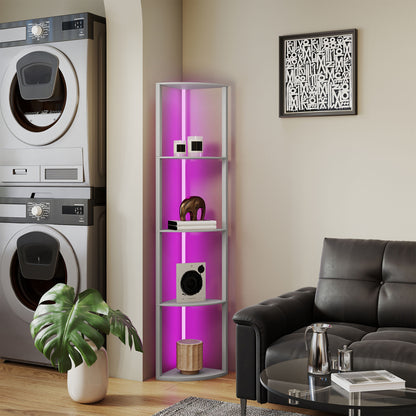 HOMCOM RGB LED Floor Lamp with Shelves, 5-Tier Dimmable Standing Lamp with Adjustable Brightness and Remote Control, Modern Corner Display Shelf Unit for Living Room Bedroom Office, Grey