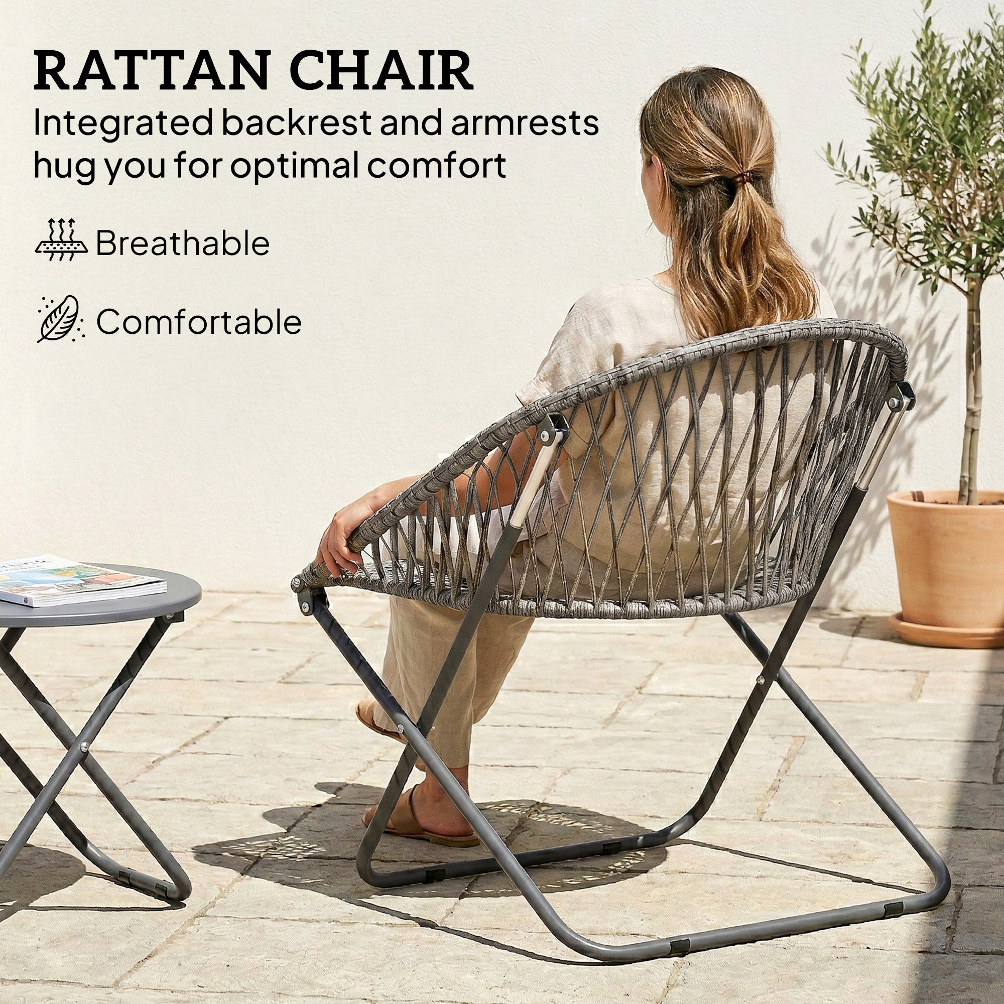 Outsunny Patio Bistro Set, Folding Patio Furniture Set with 2 Chairs and Table, Grey 
