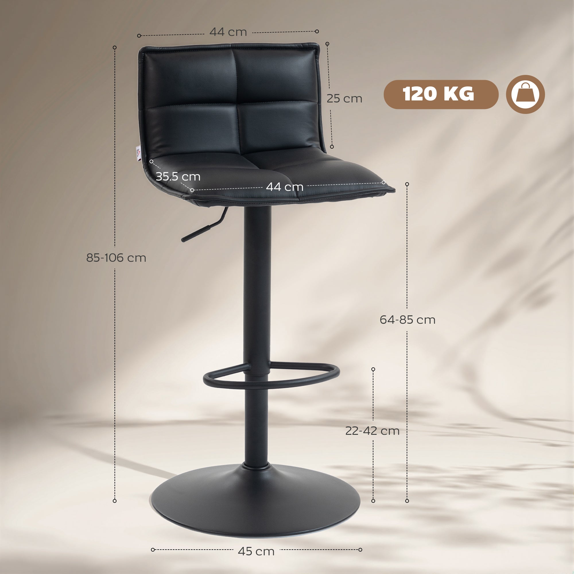 HOMCOM Set of Two Modern Faux Leather Bar Stools - Black 
